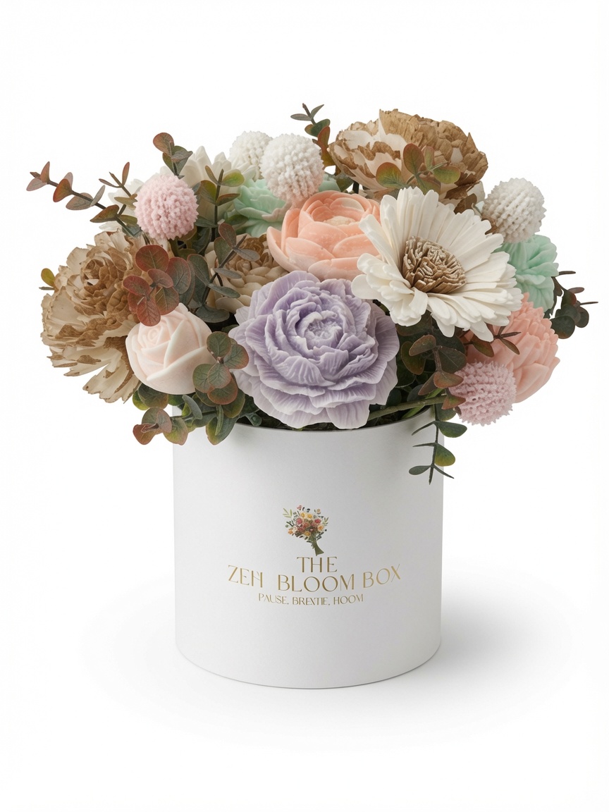 The Zen Bloom Box, pastel sola wood bouquet